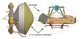 Aeroshell diagram showing the 3.7 meter diameter heatshield and backshell encapsulating the Dragonfly rotorcraft