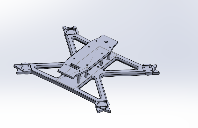SolidWorks view of the baseline quadcopter frame sourced from Thangs