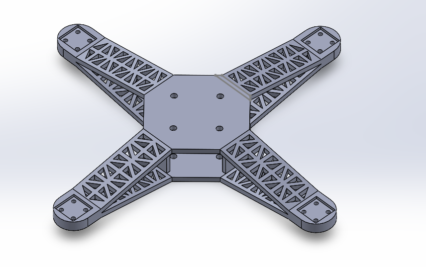 SolidWorks view of the redesigned quadcopter frame