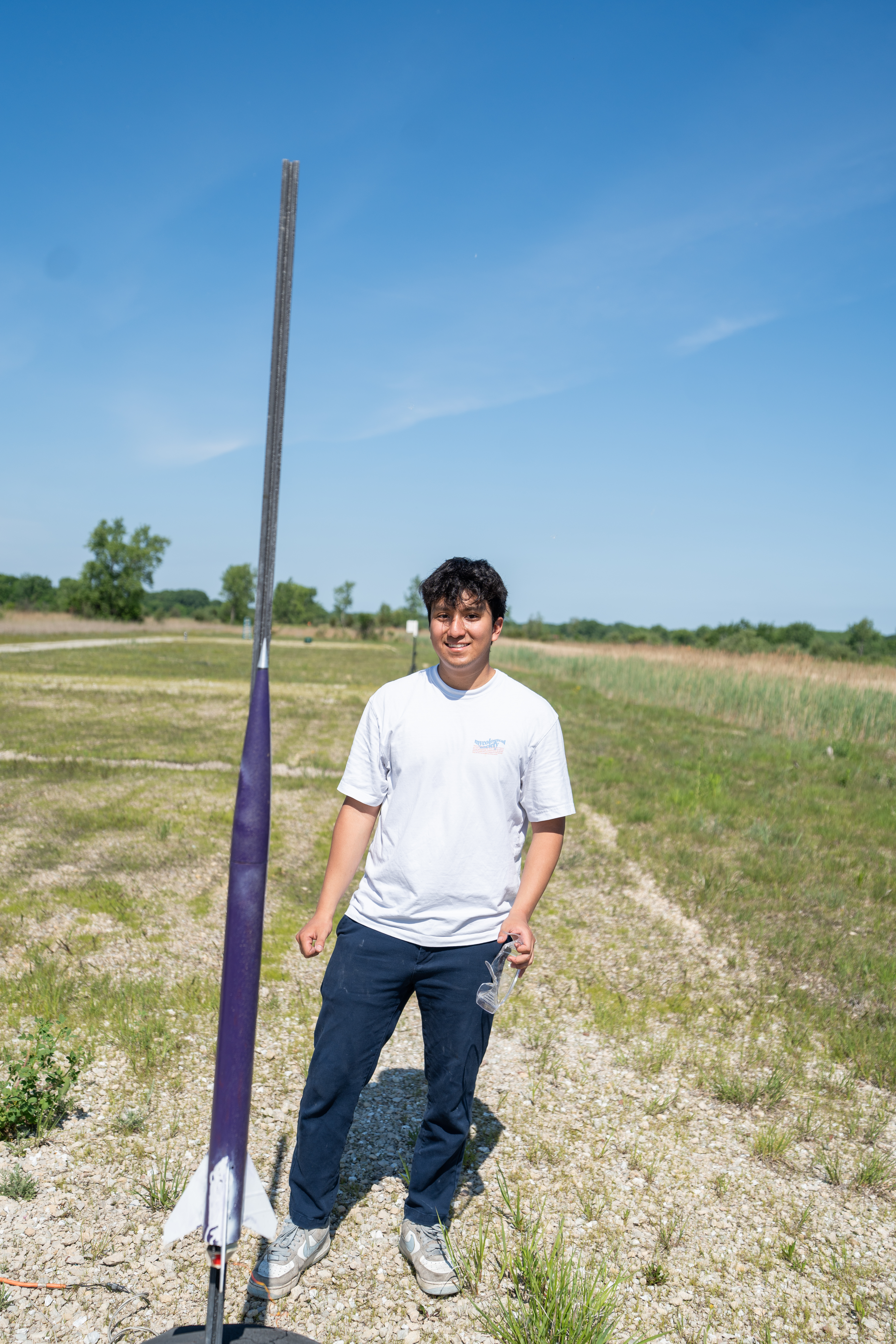 Rodrigo with the completed rocket before launch
